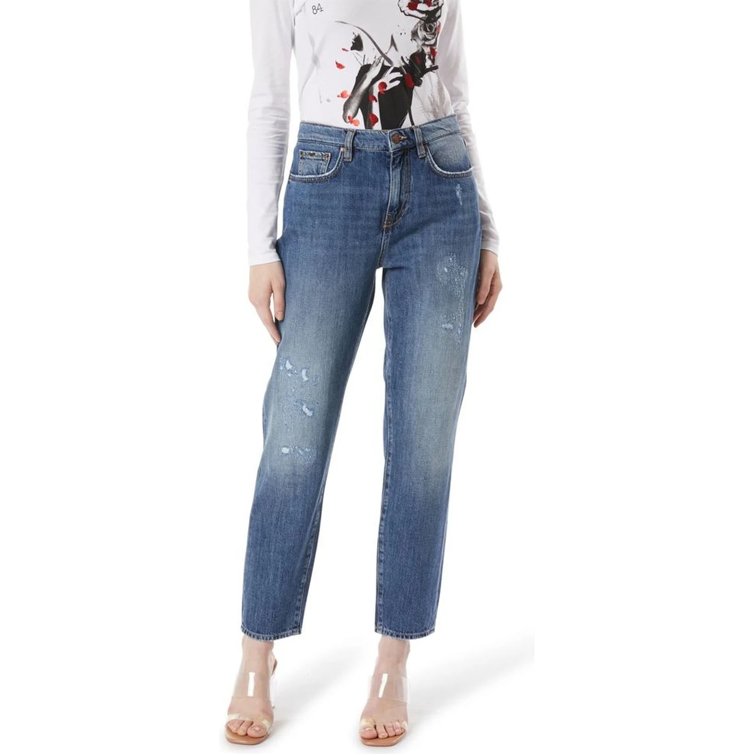 Blue Cotton Straight-Leg Jeans