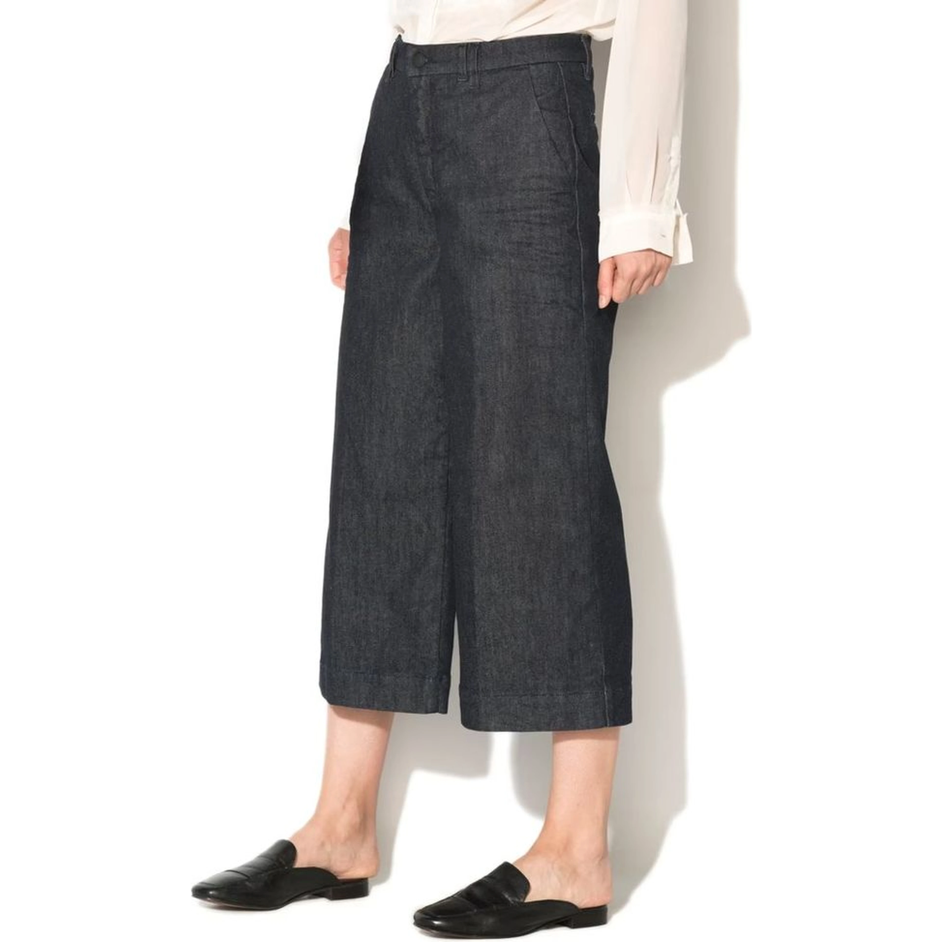 Blue Polyester Cropped Jeans