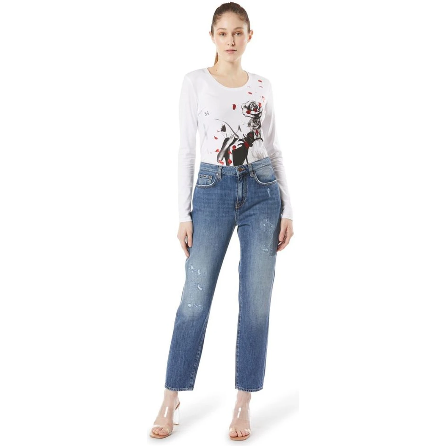 Blue Cotton Straight-Leg Jeans