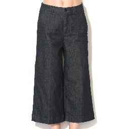 Blue Polyester Cropped Jeans