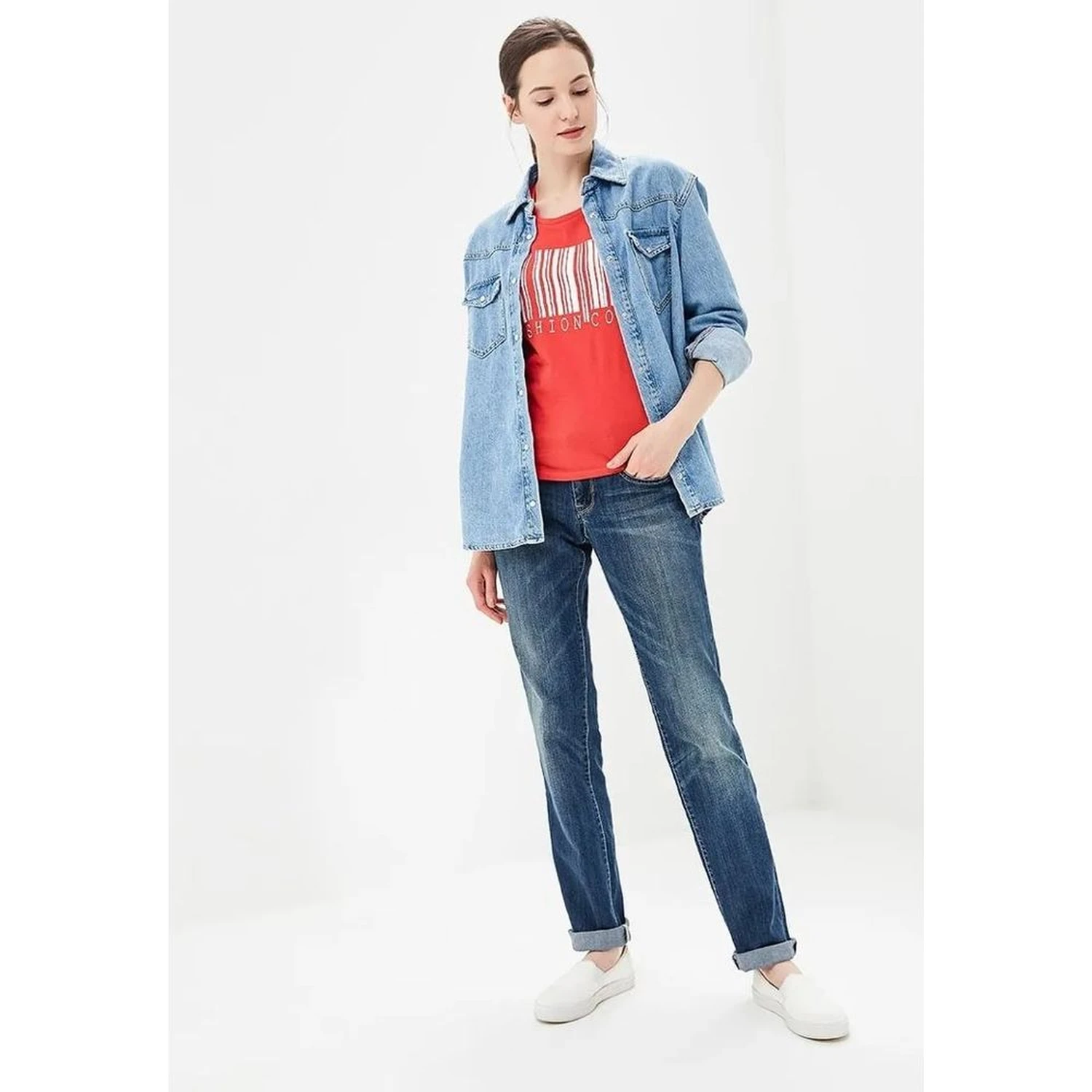 Blue Cotton Straight-Leg Jeans