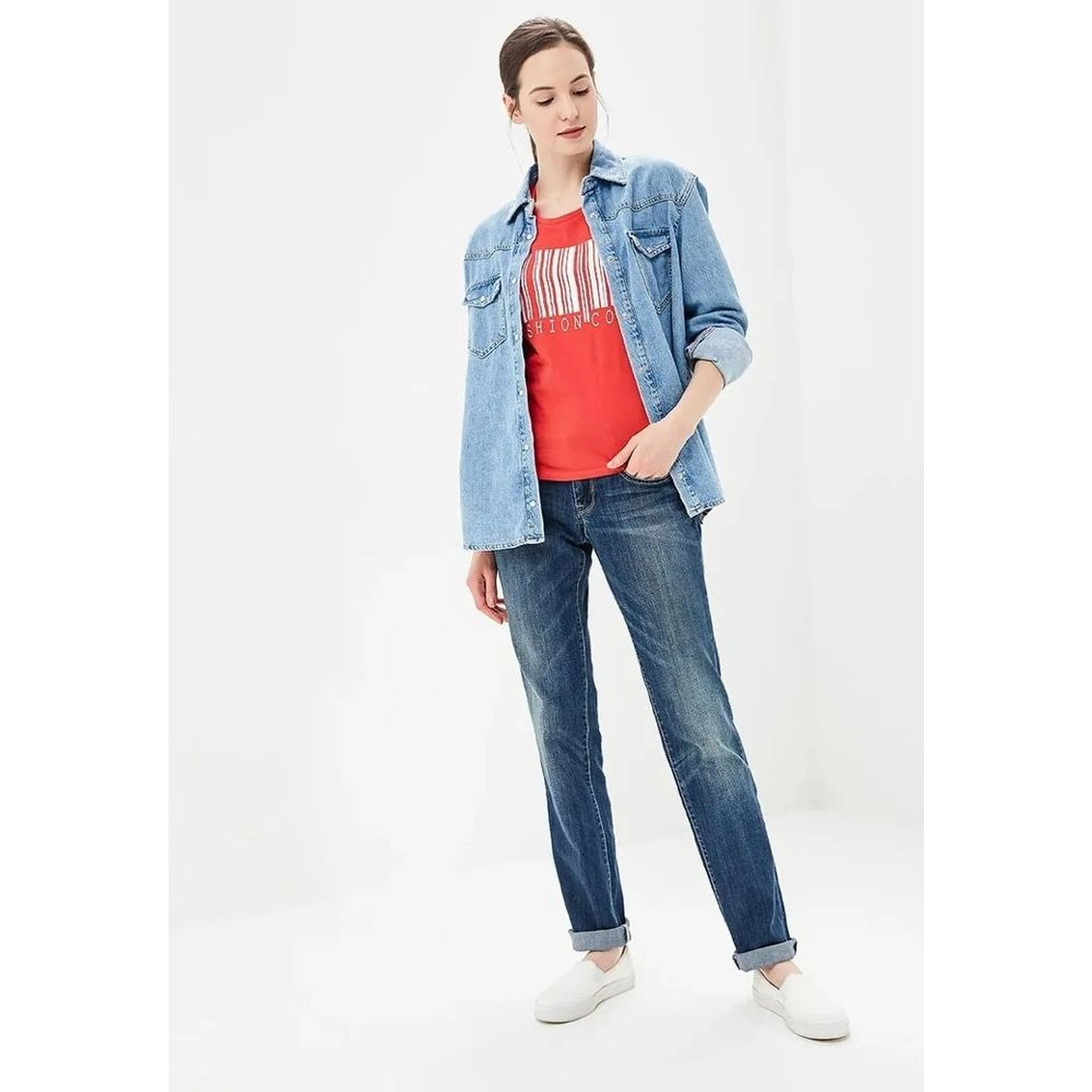 Blue Cotton Straight-Leg Jeans