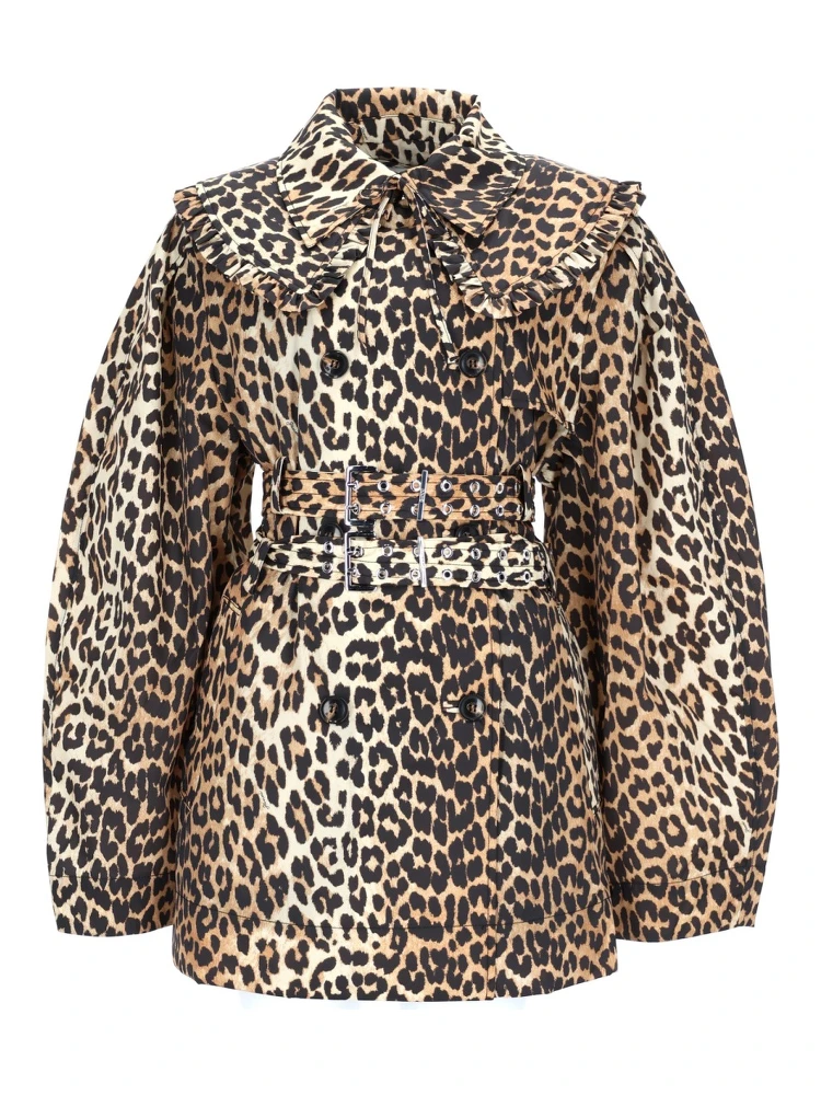 SHORT TRENCH COAT WITH LEOPARD PRINT