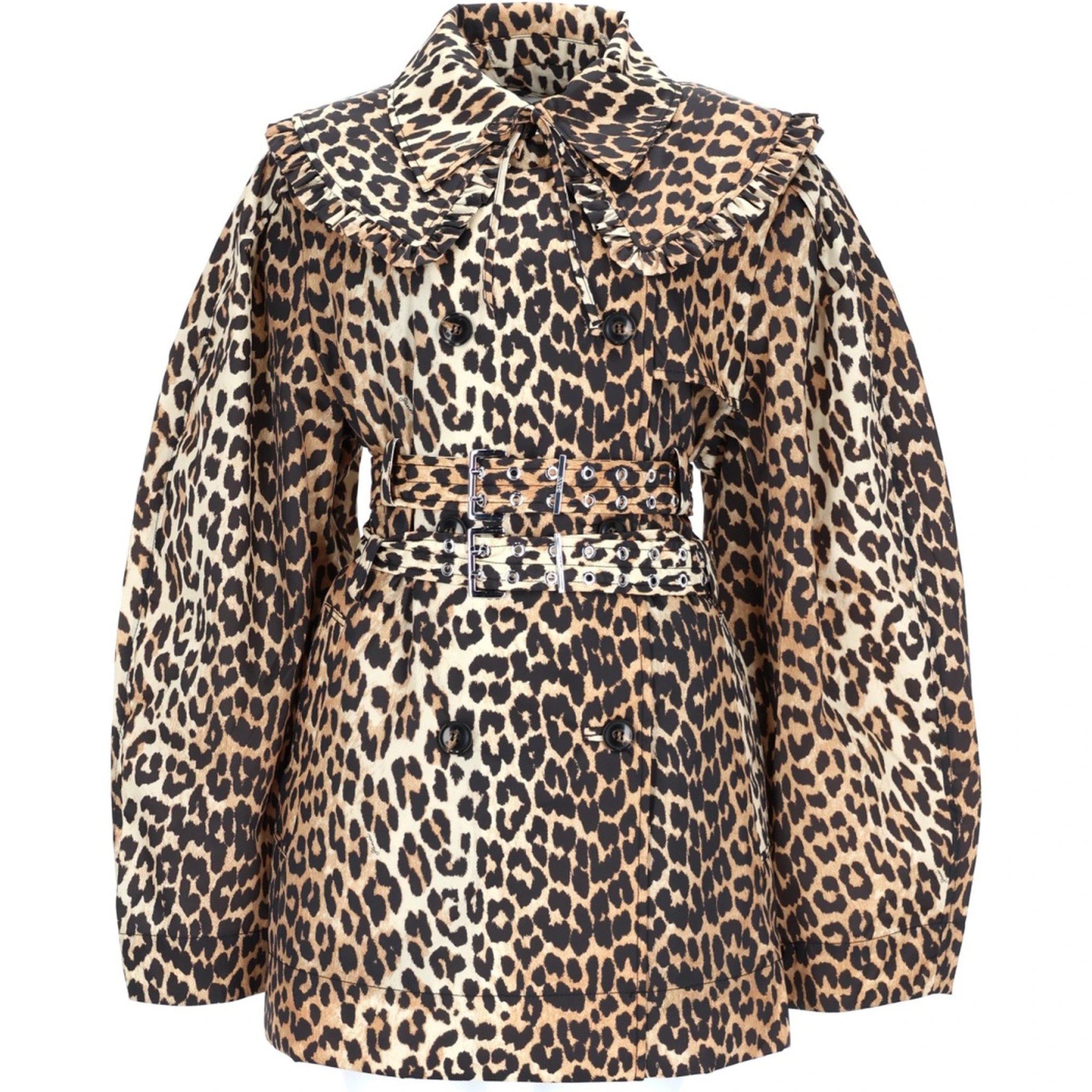 SHORT TRENCH COAT WITH LEOPARD PRINT
