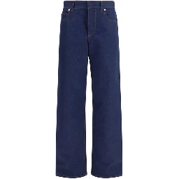 Blue Cotton Straight-Leg Jeans