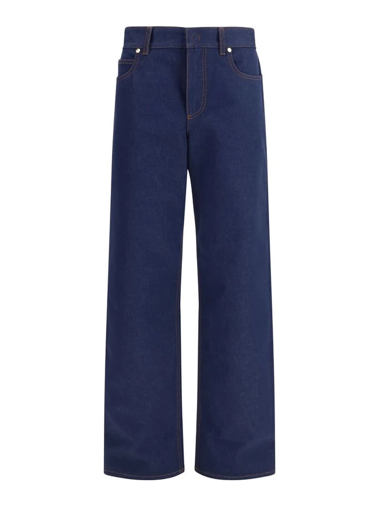 Blue Cotton Straight-Leg Jeans