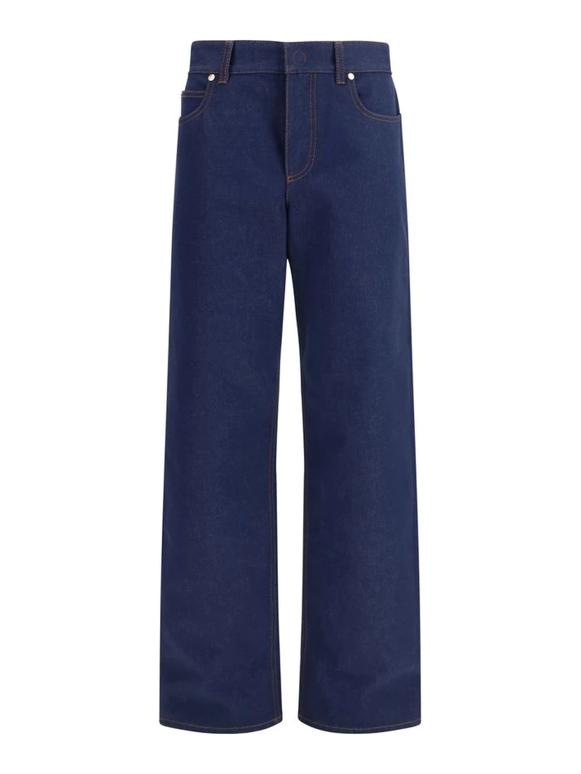 Blue Cotton Straight-Leg Jeans