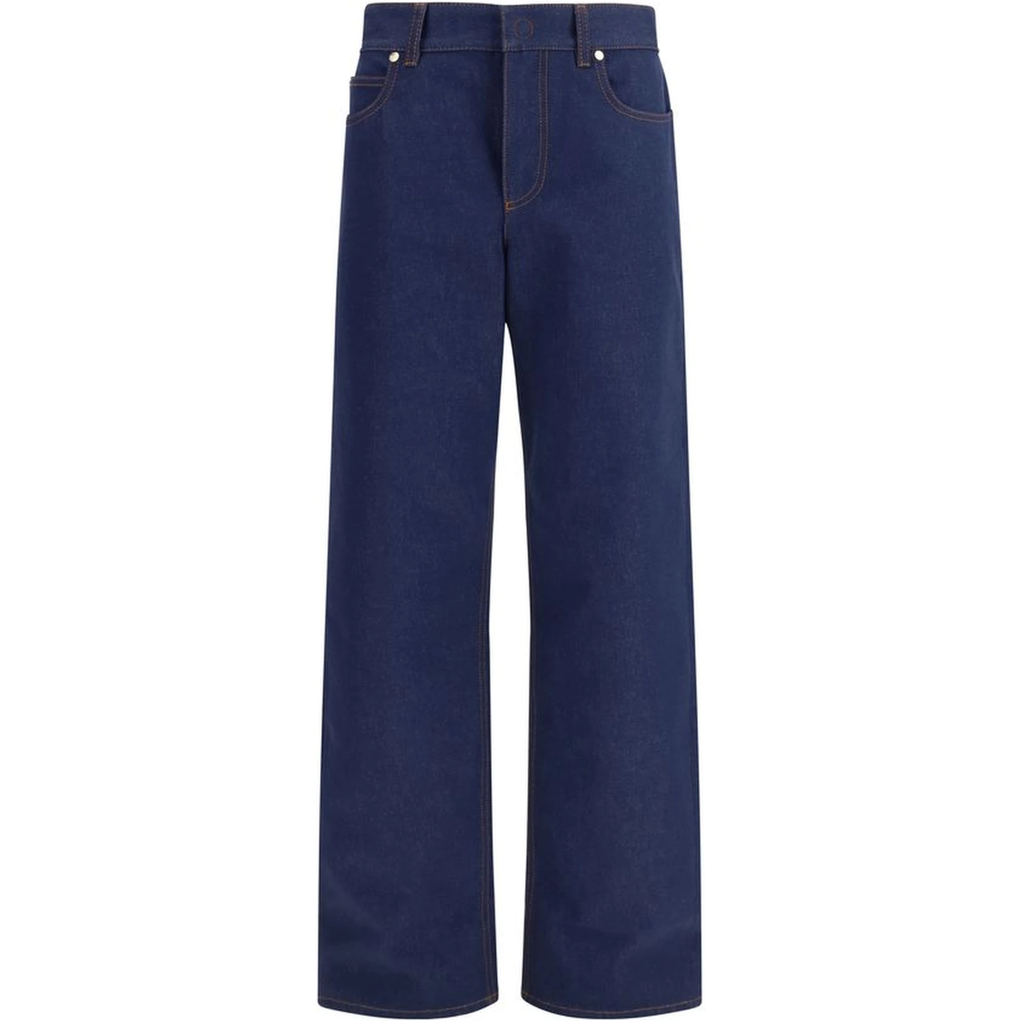 Blue Cotton Straight-Leg Jeans