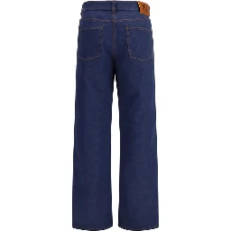 Blue Cotton Straight-Leg Jeans