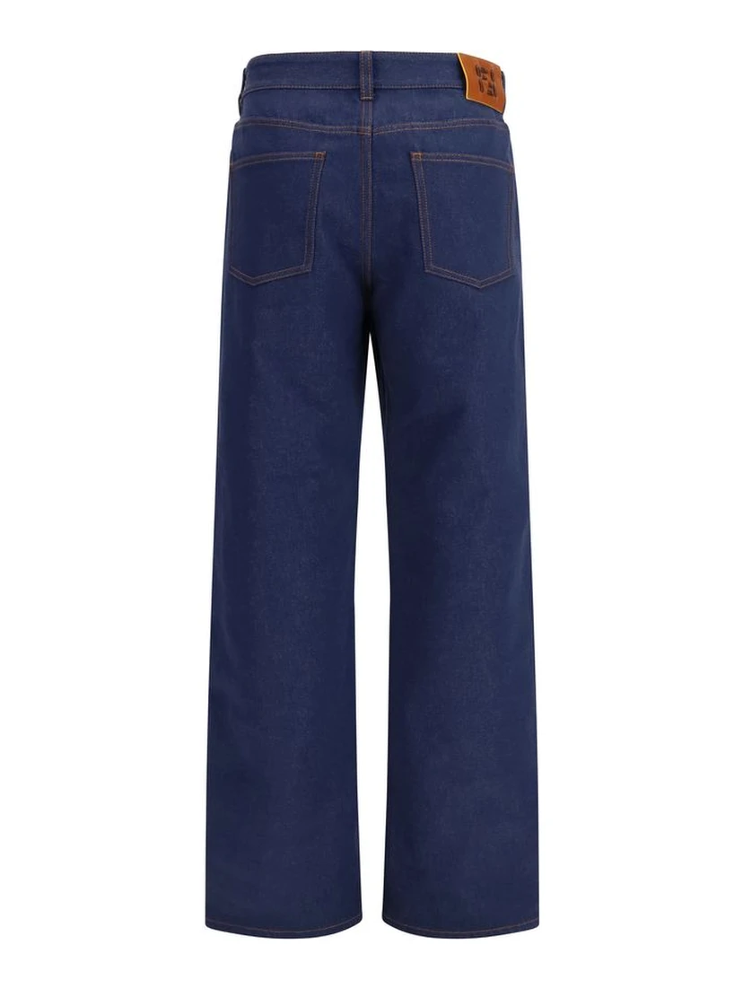Blue Cotton Straight-Leg Jeans