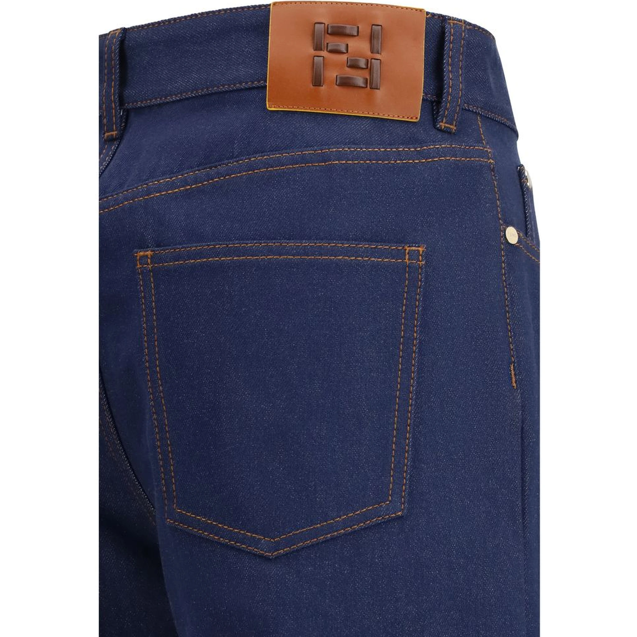 Blue Cotton Straight-Leg Jeans