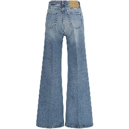Blue Cotton Flared Jeans