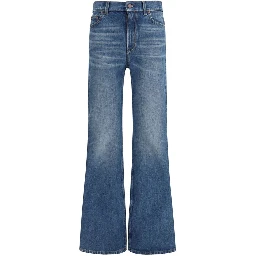 Blue Cotton Flared Jeans