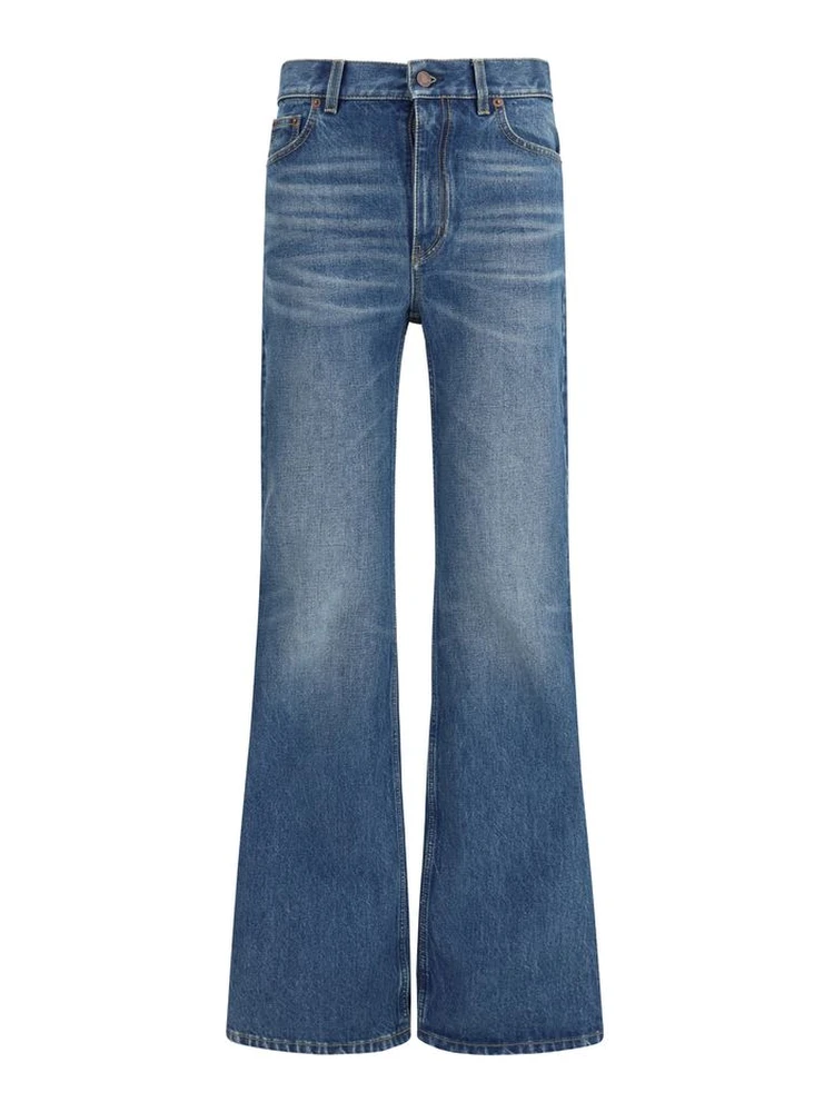 Blue Cotton Flared Jeans