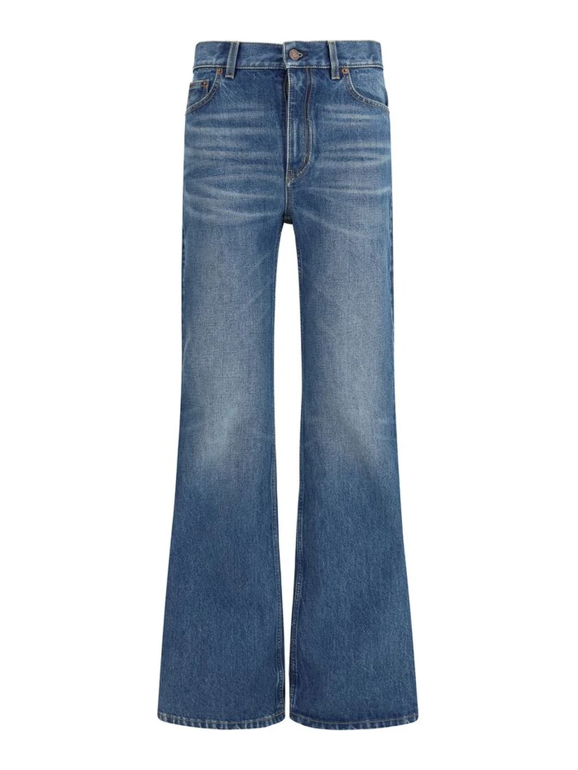 Blue Cotton Flared Jeans