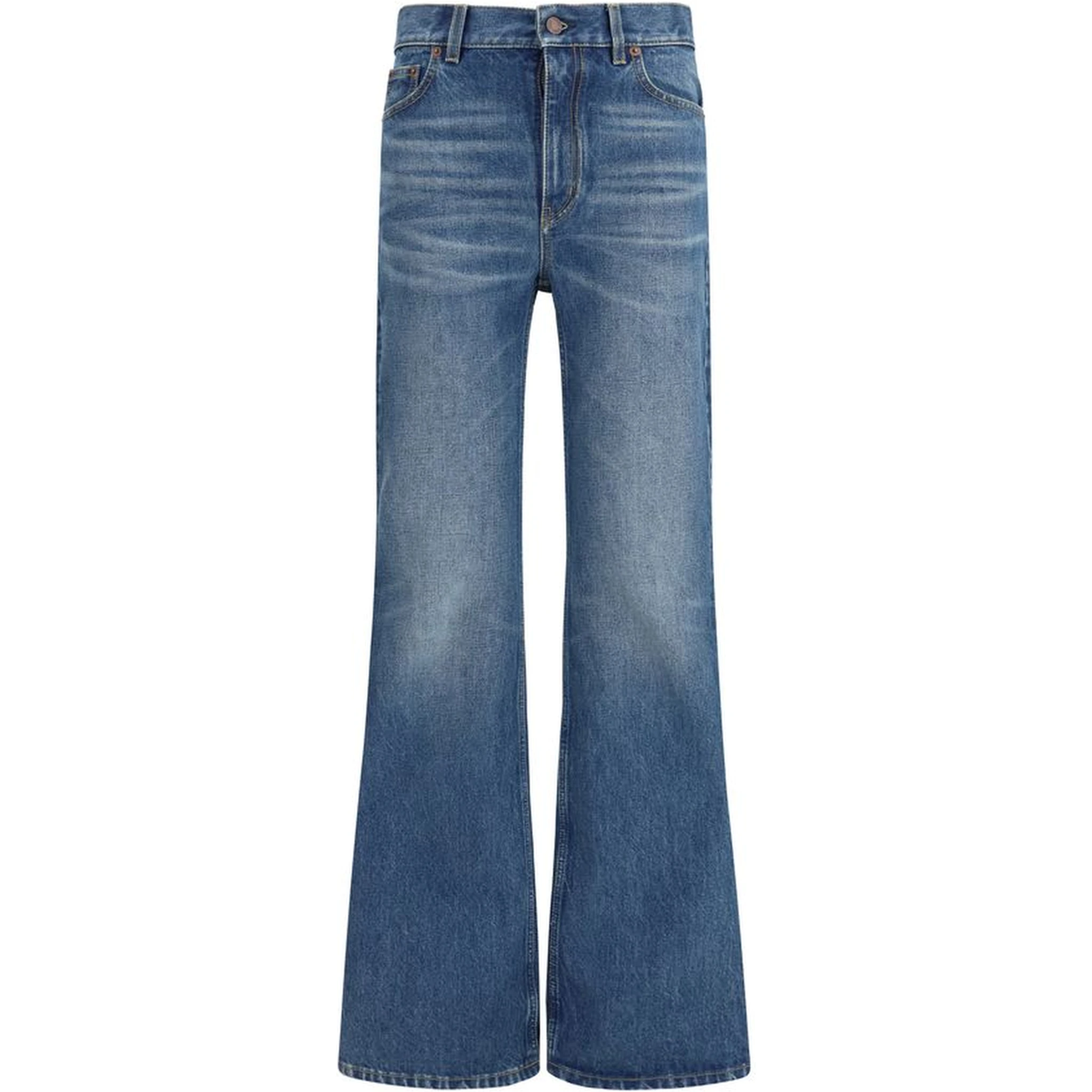 Blue Cotton Flared Jeans