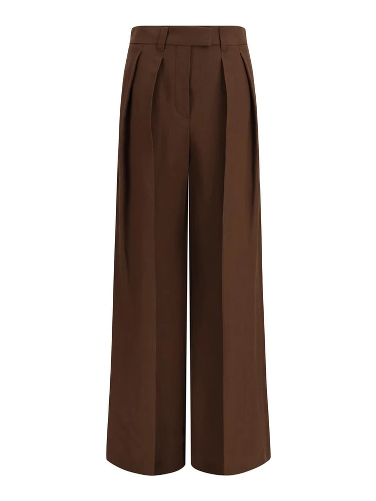 Brown Viscose Casual Pants