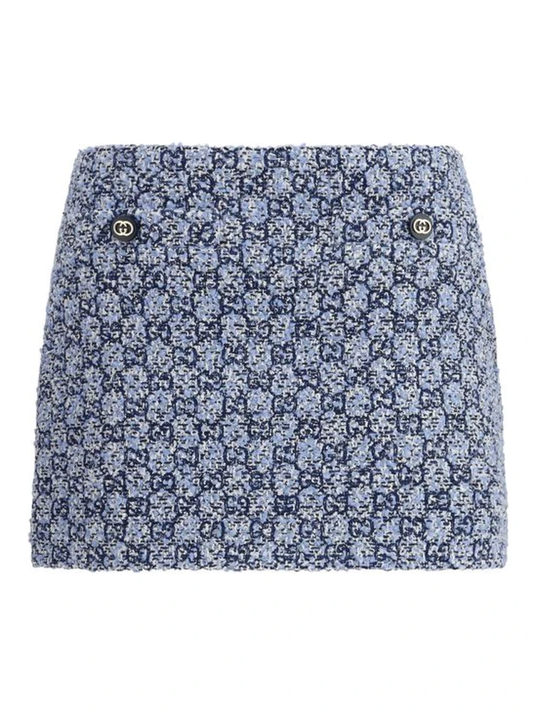 Blue Cotton Mini Skirt