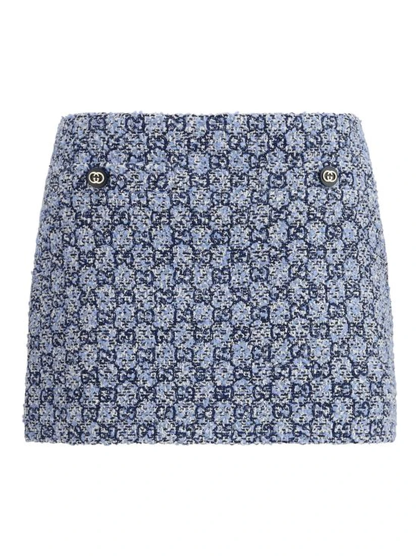 Blue Cotton Mini Skirt