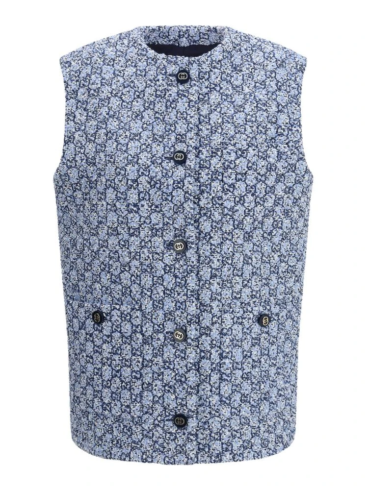 Blue Cotton Sleveless Jacket