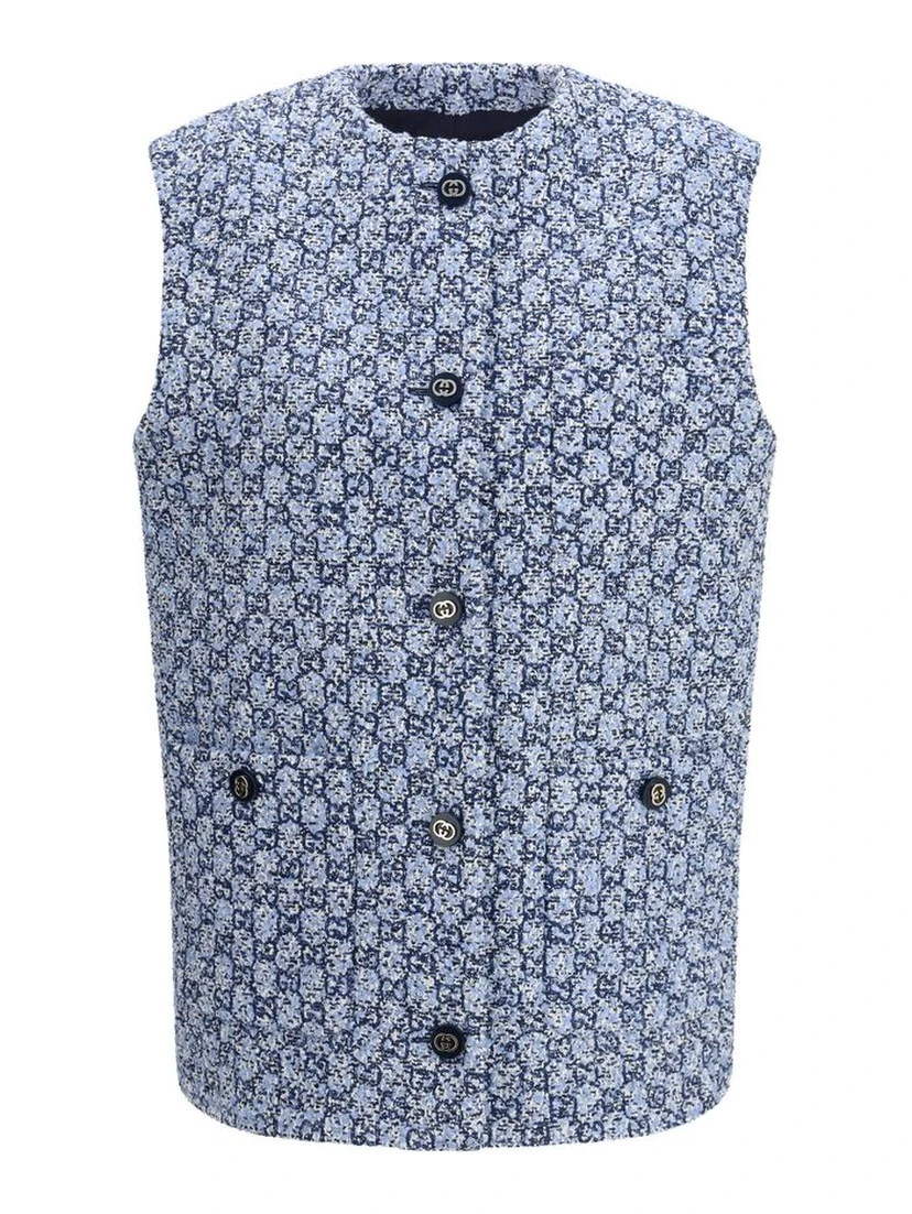 Blue Cotton Sleveless Jacket