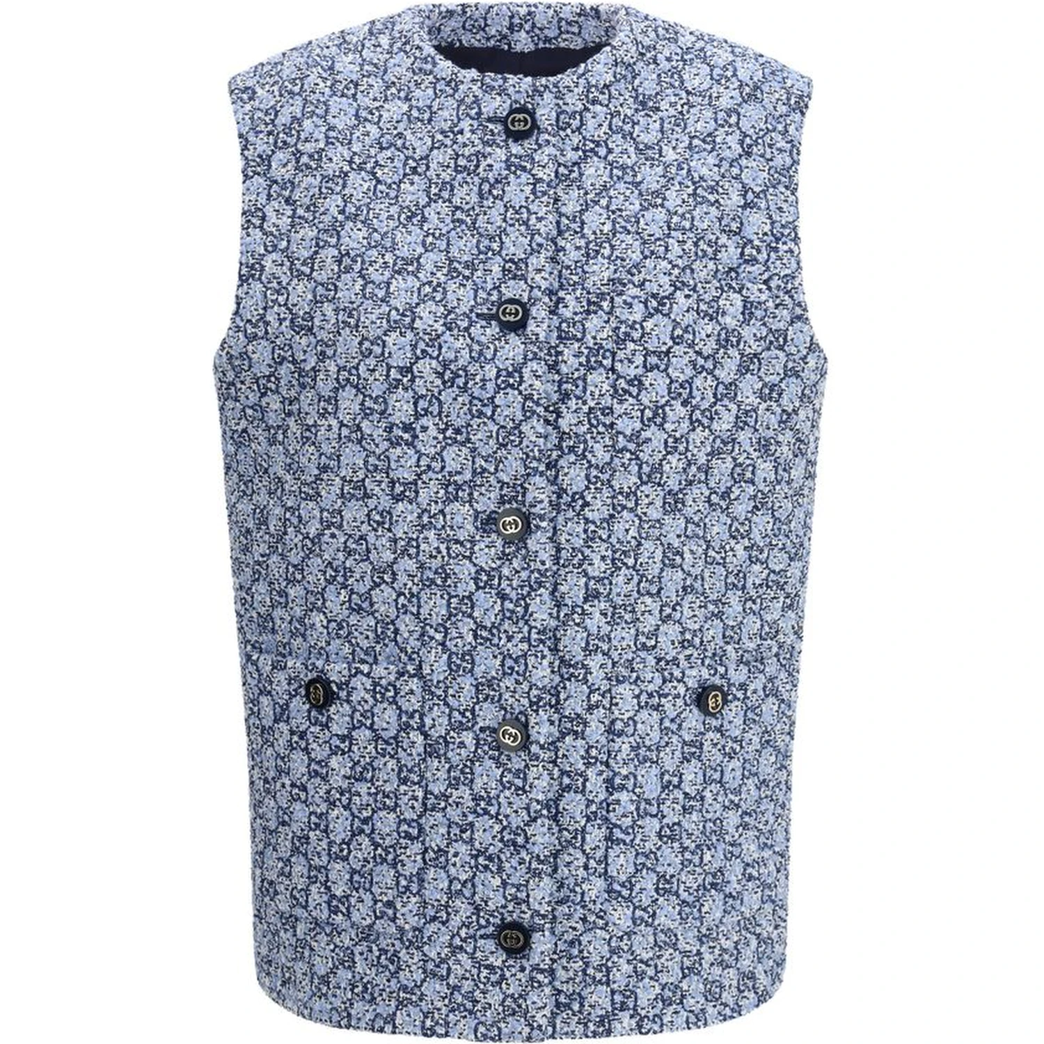 Blue Cotton Sleveless Jacket