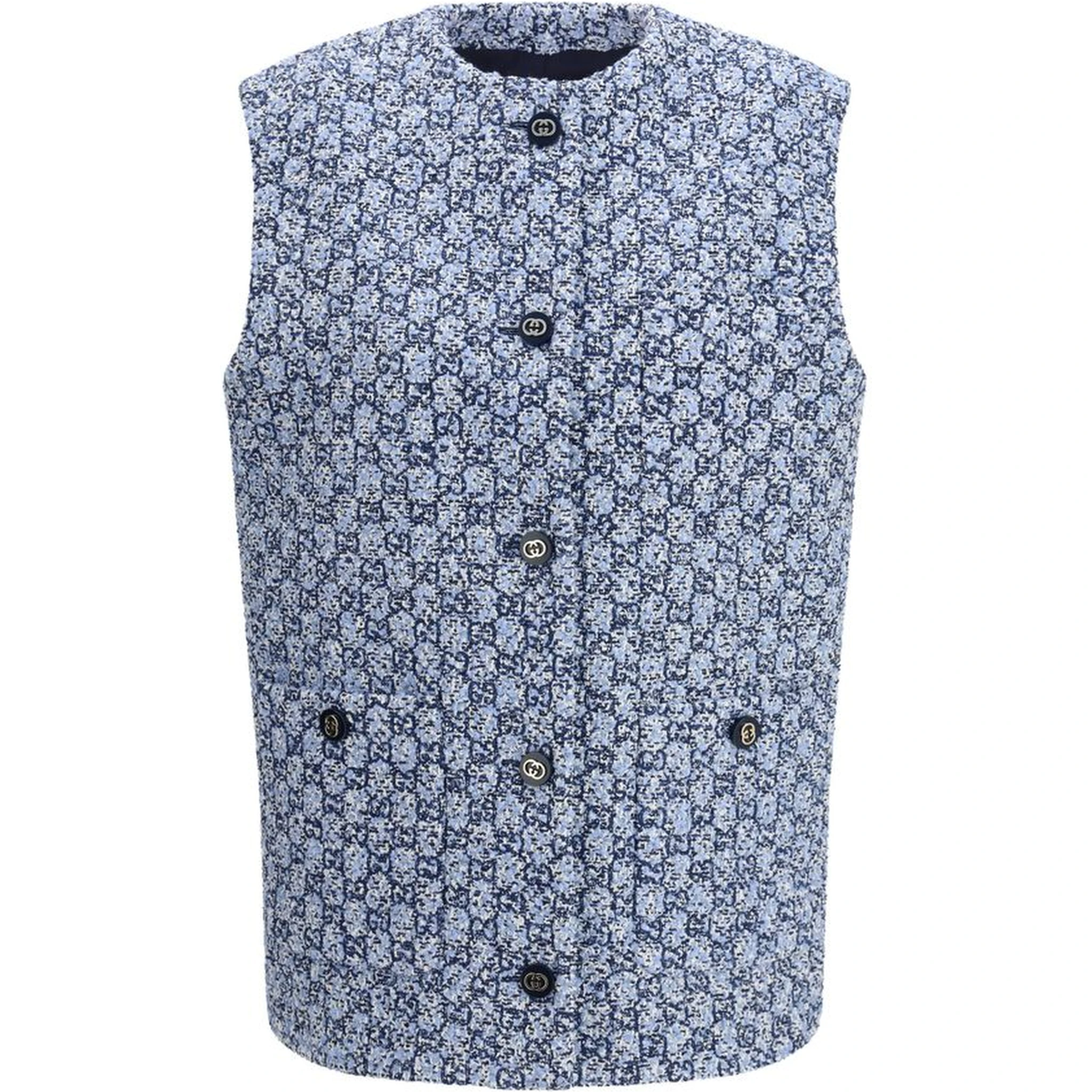 Blue Cotton Sleveless Jacket