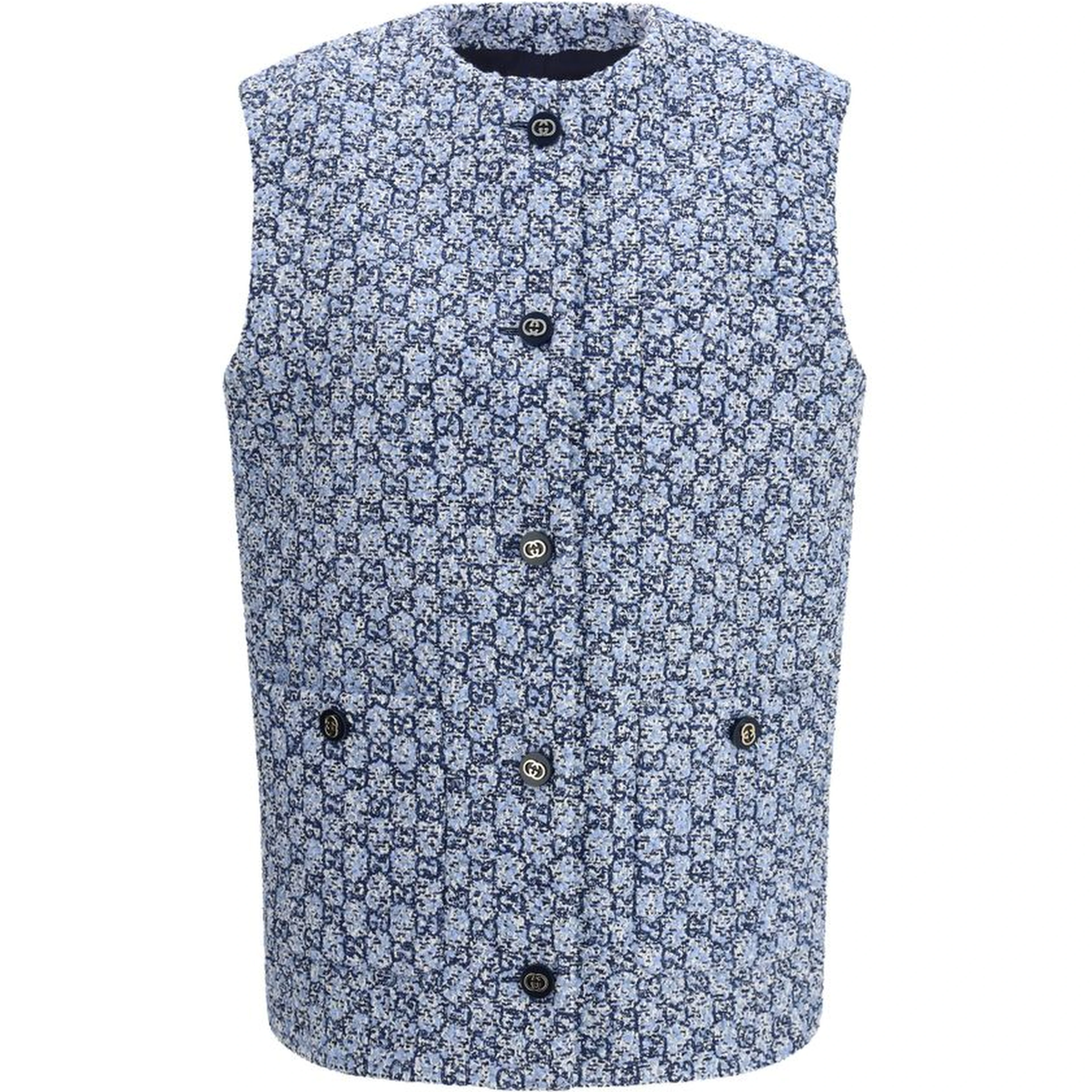 Blue Cotton Sleveless Jacket