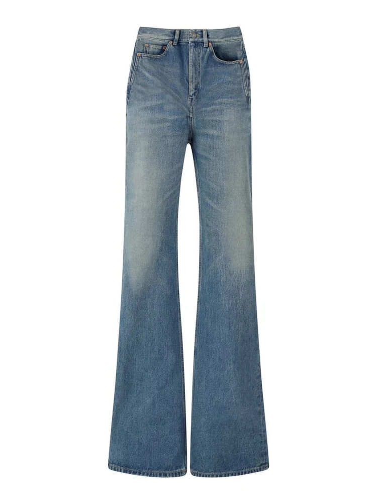 Blue Cotton Flared Jeans