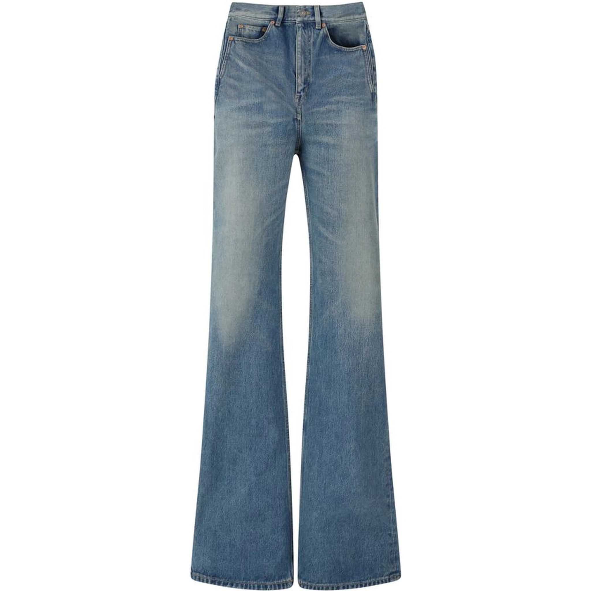 Blue Cotton Flared Jeans