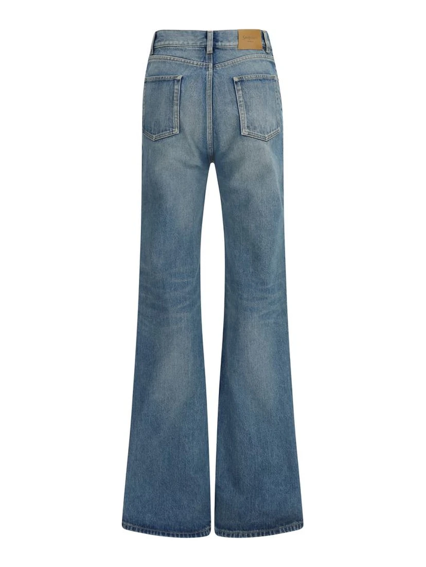 Blue Cotton Flared Jeans