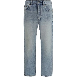 Blue Cotton Straight-Leg Jeans