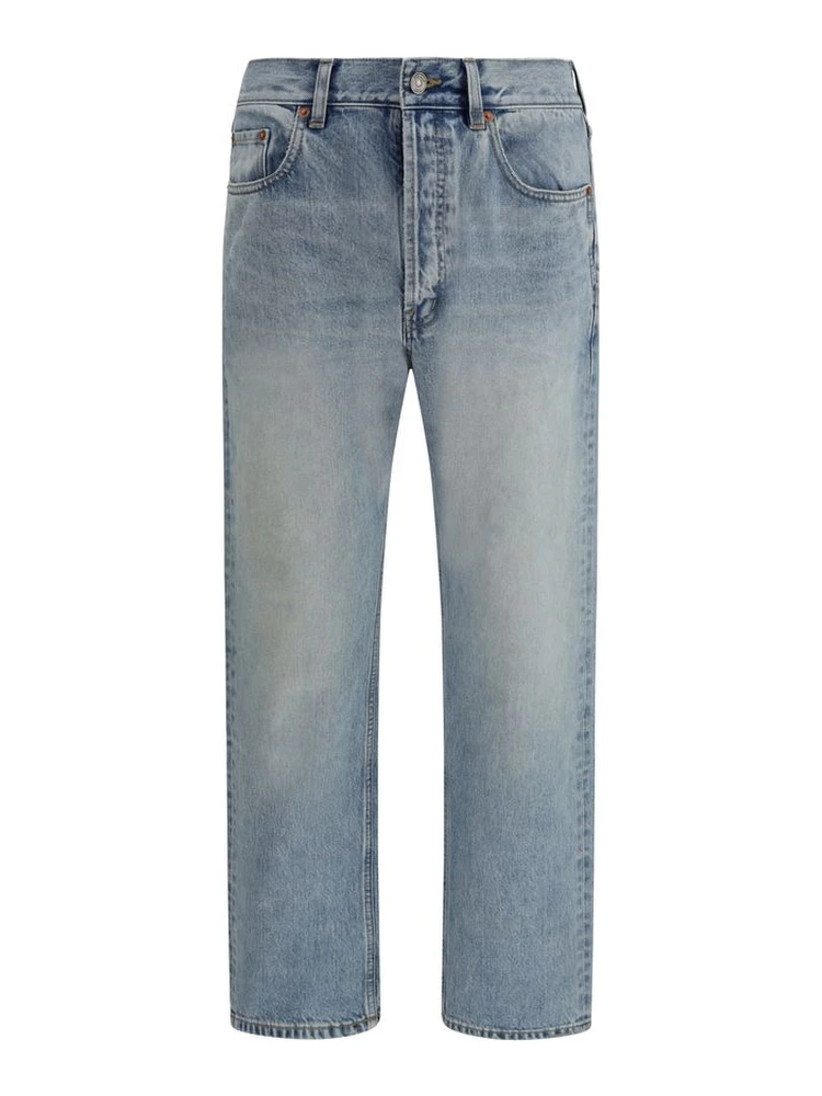 Blue Cotton Straight-Leg Jeans