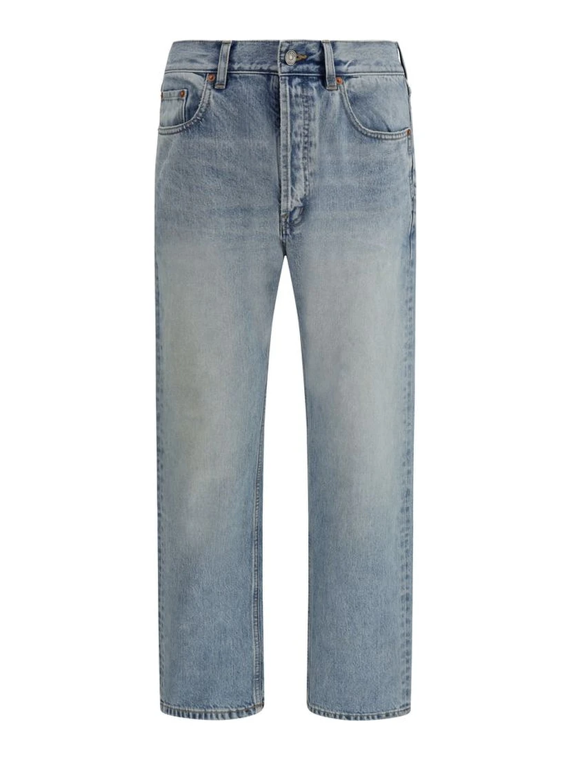 Blue Cotton Straight-Leg Jeans