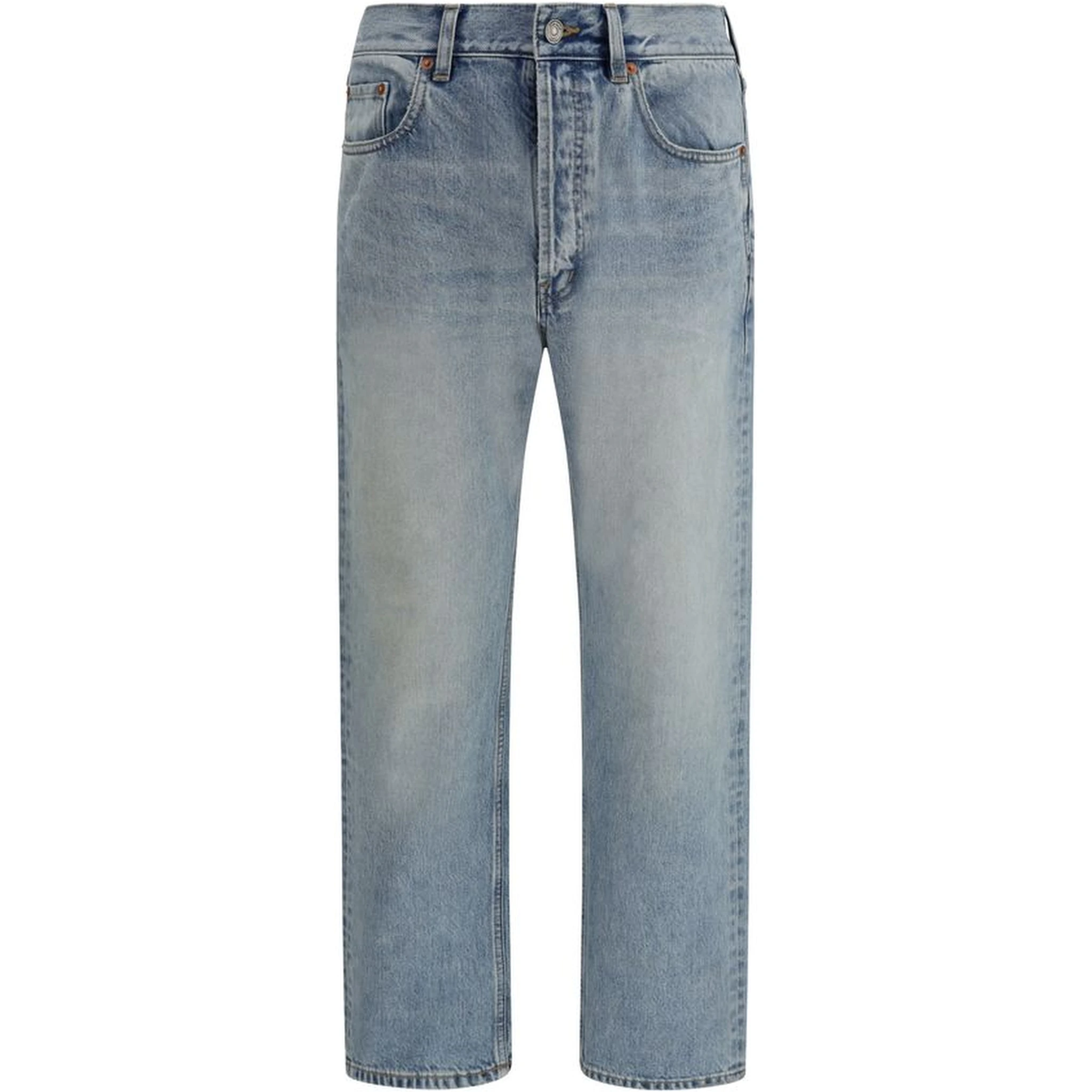 Blue Cotton Straight-Leg Jeans