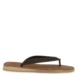 Brown Calf Leather Bos Taurus Flip-Flop Sandals
