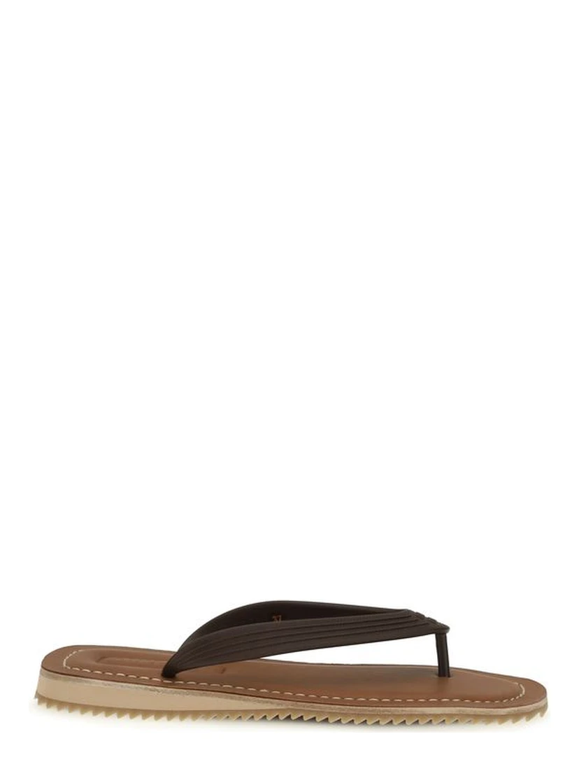 Brown Calf Leather Bos Taurus Flip-Flop Sandals