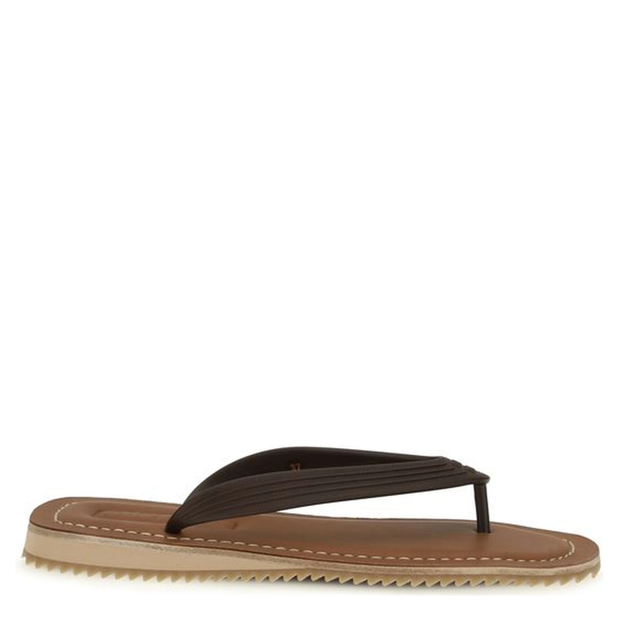 Brown Calf Leather Bos Taurus Flip-Flop Sandals
