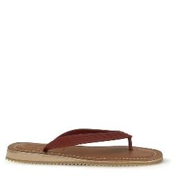 Beige Calf Leather Bos Taurus Flip-Flop Sandals