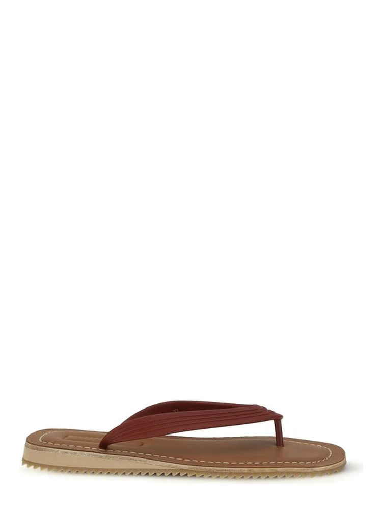 Beige Calf Leather Bos Taurus Flip-Flop Sandals