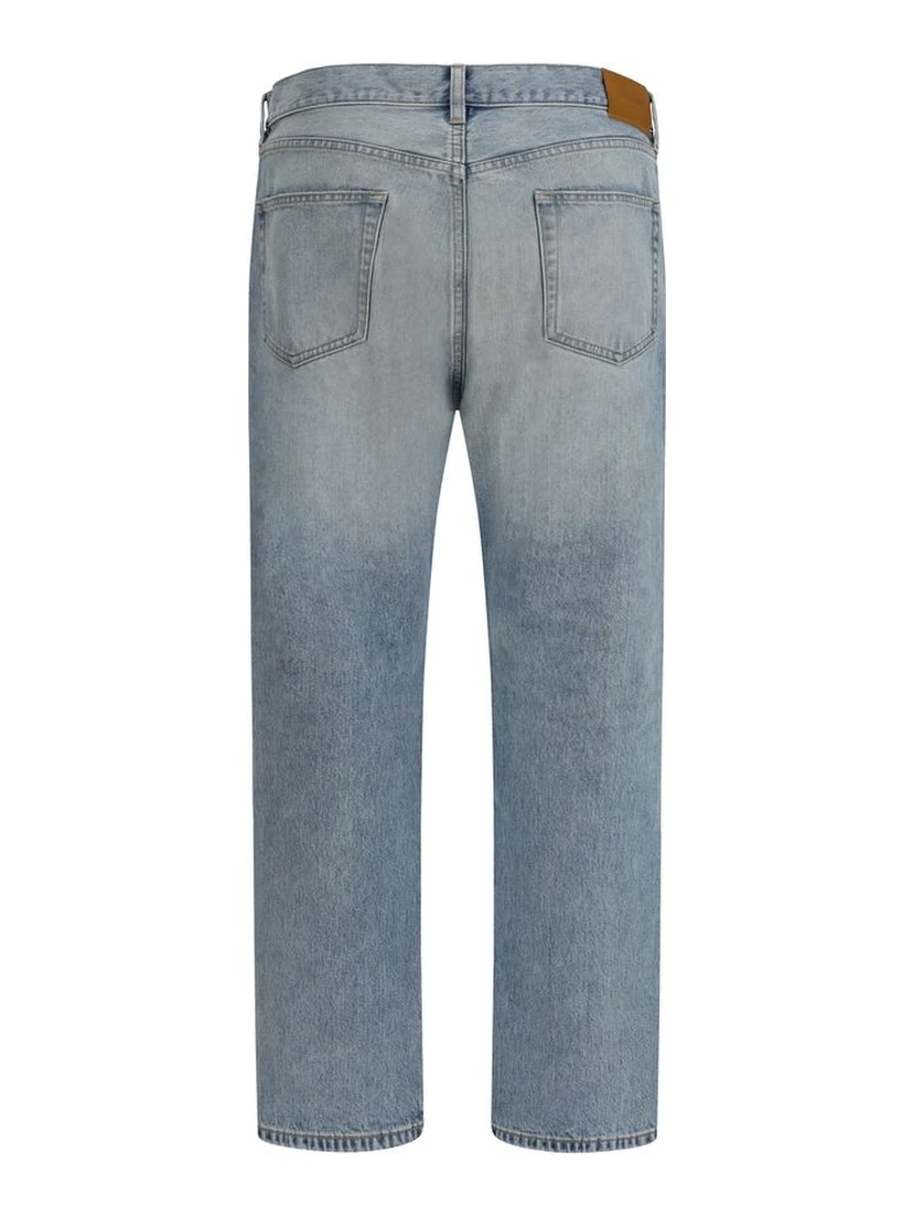 Blue Cotton Straight-Leg Jeans