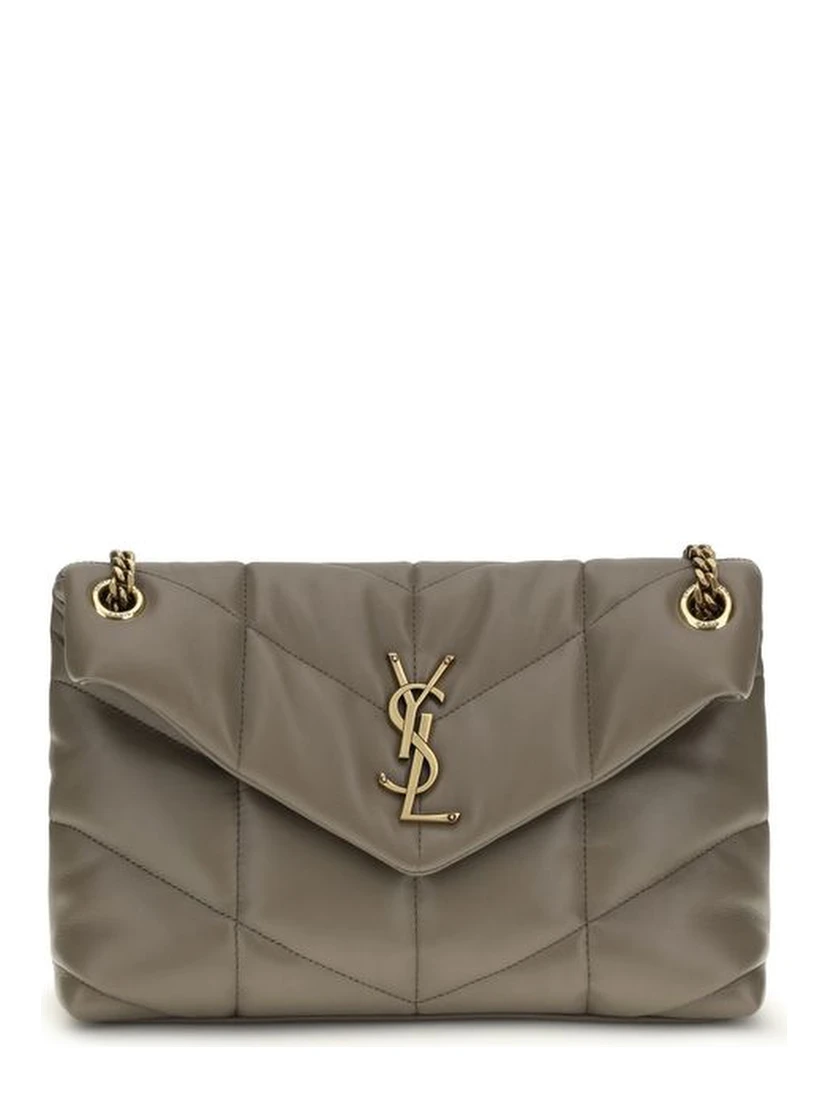 Gray Lamb Leather Shoulder Bag