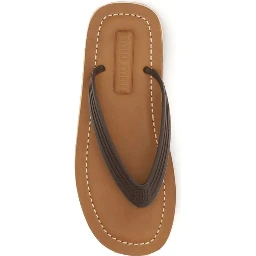 Brown Calf Leather Bos Taurus Flip-Flop Sandals
