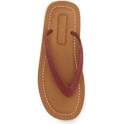 Beige Calf Leather Bos Taurus Flip-Flop Sandals