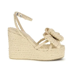 Beige Raffia Wedge Sandals