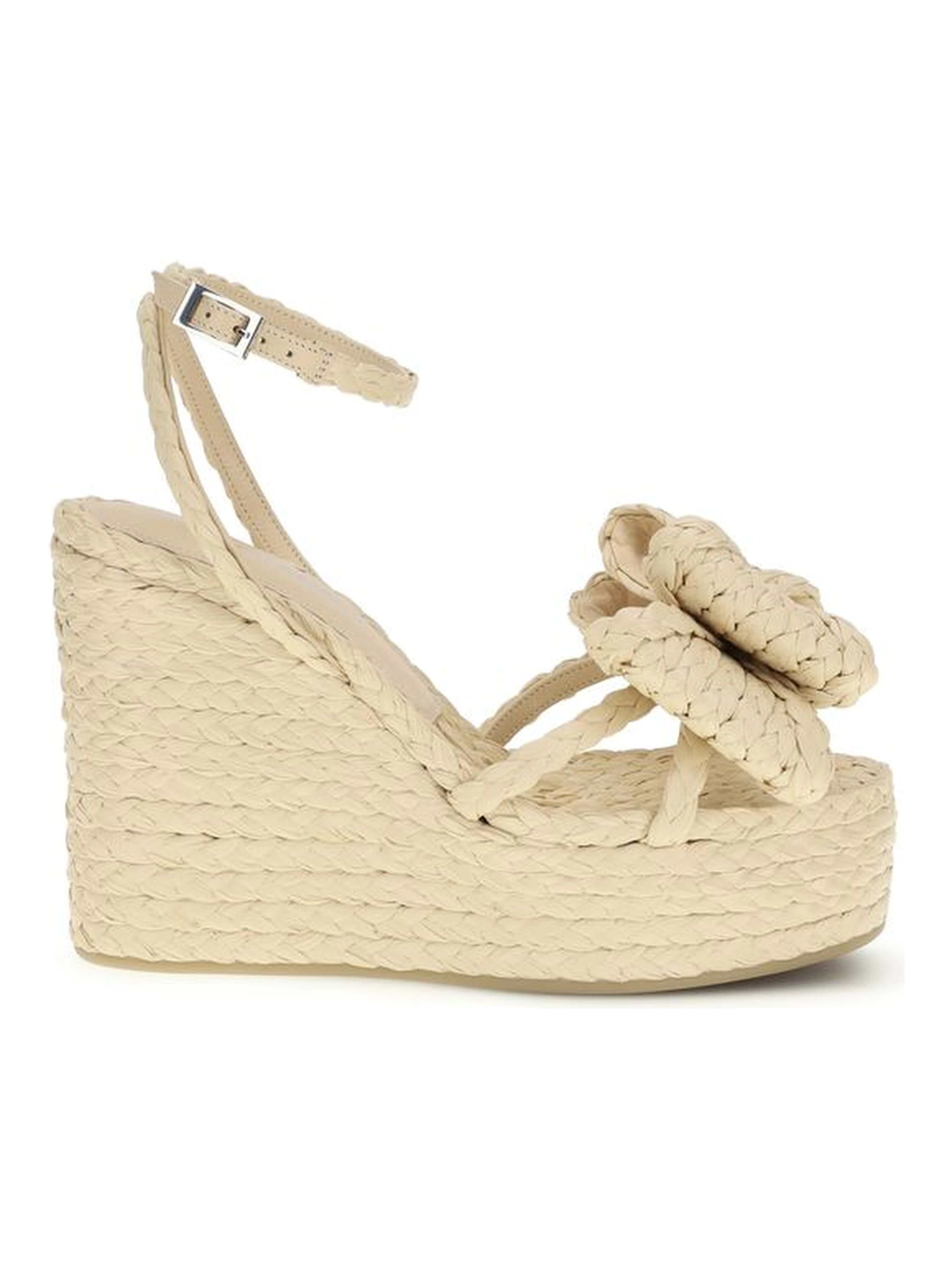 Beige Raffia Wedge Sandals