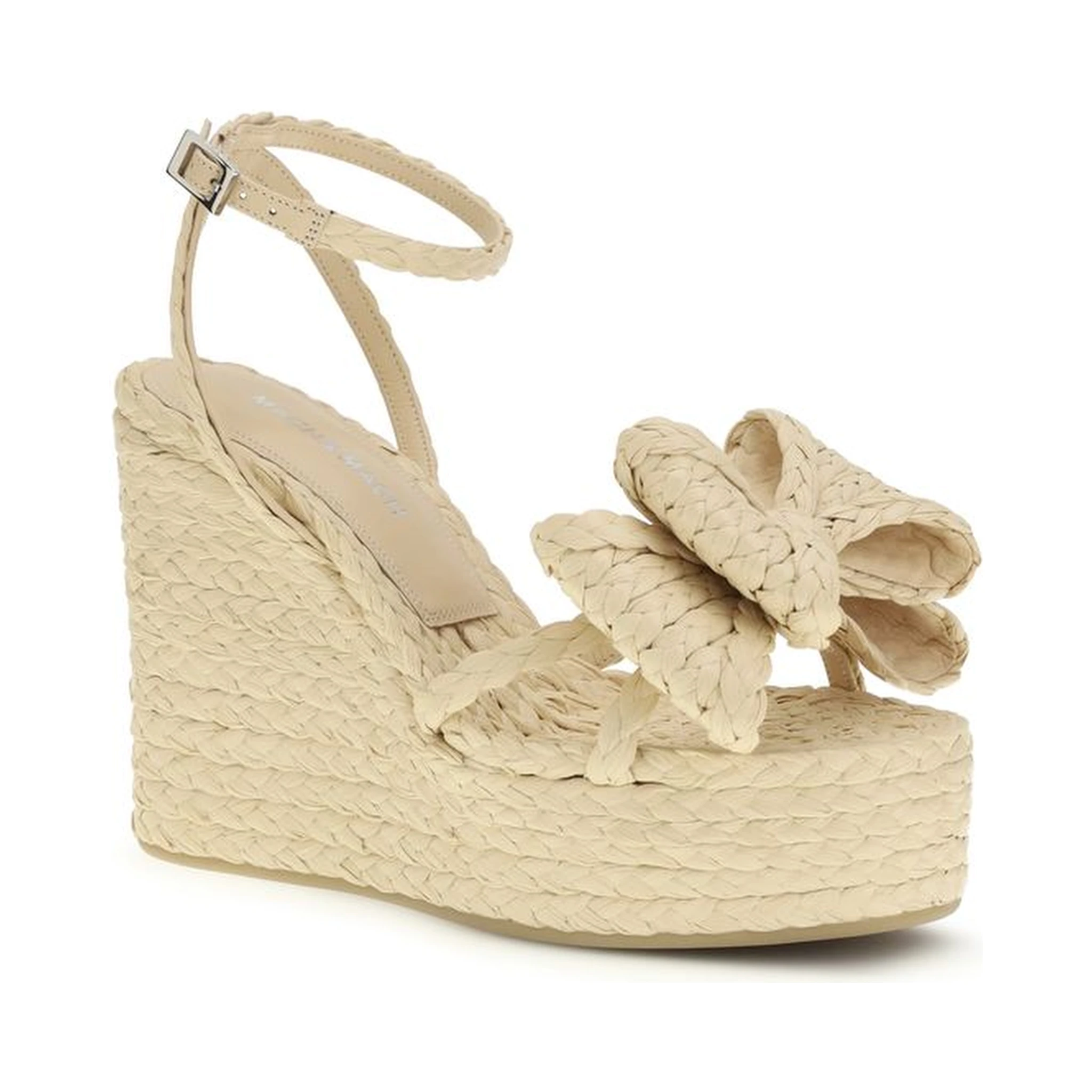 Beige Raffia Wedge Sandals