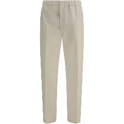 Beige Cotton Casual Pants