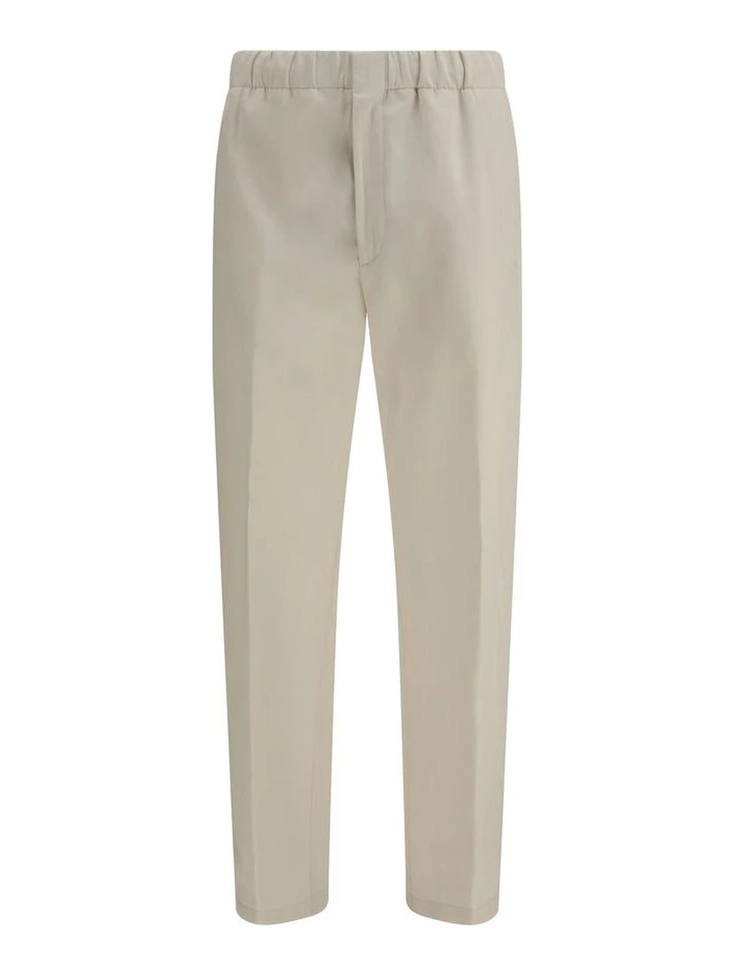 Beige Cotton Casual Pants