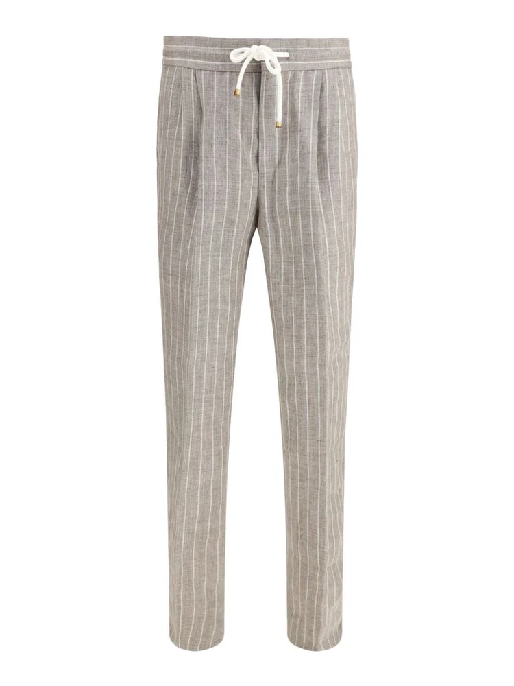Beige Linen Casual Pants
